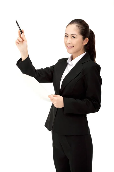 Business Woman Holding Pen — Stock Photo, Image