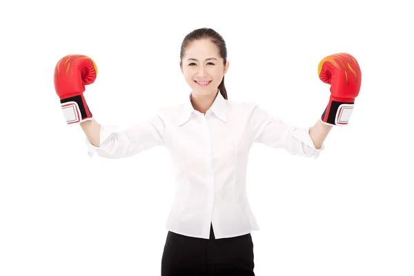 Mulher Negócios Com Luvas Boxe — Fotografia de Stock