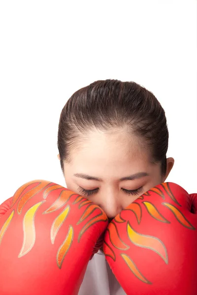 Mujer Negocios Con Guantes Boxeo —  Fotos de Stock