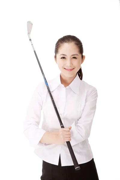 Affärskvinna Med Golfklubba — Stockfoto