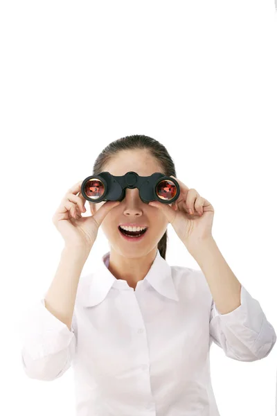 Mujer Negocios Con Telescopio — Foto de Stock