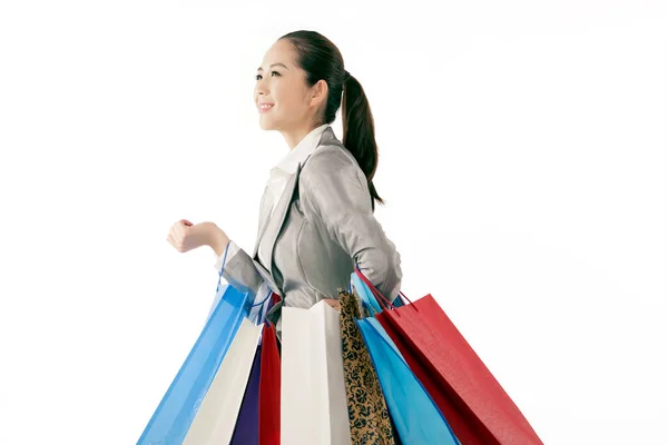 Business Lady Shopping Auf Weißem Hintergrund — Stockfoto