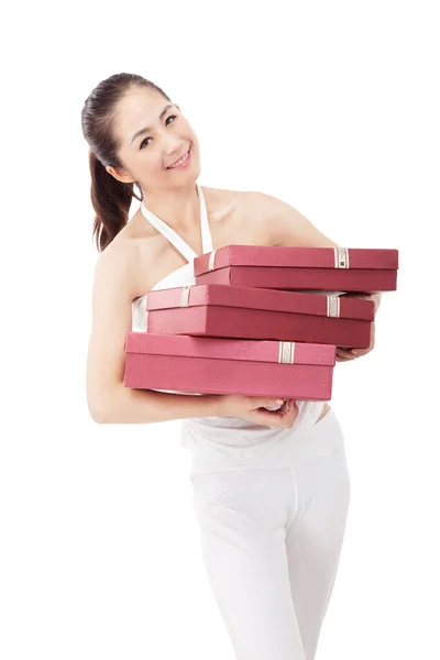 Affärskvinna Med Presentförpackning — Stockfoto
