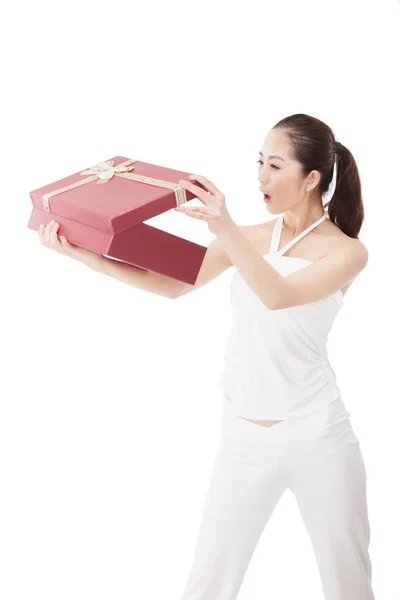 Mujer Negocios Con Caja Regalo — Foto de Stock