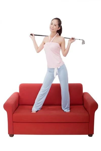 Oriental Moda Feminina Com Clube Golfe — Fotografia de Stock