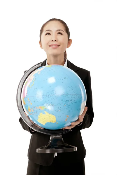Business Woman Holding Globe Stock Image
