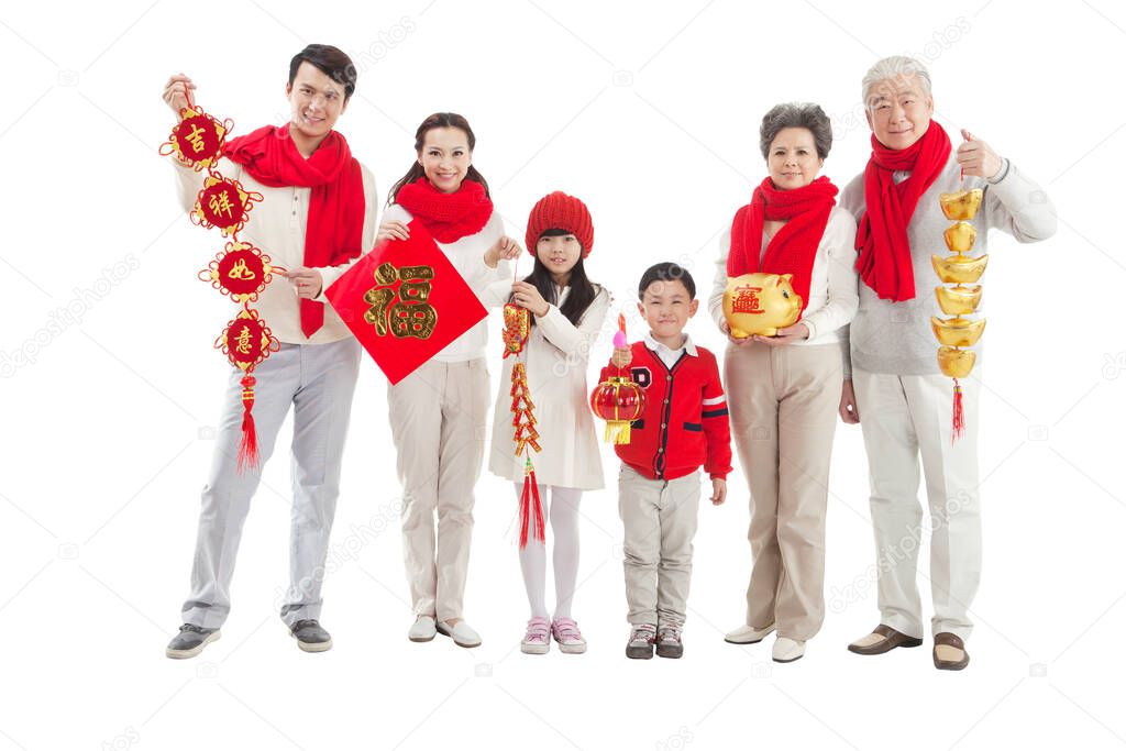 The Oriental family in a happy Spring Festival
