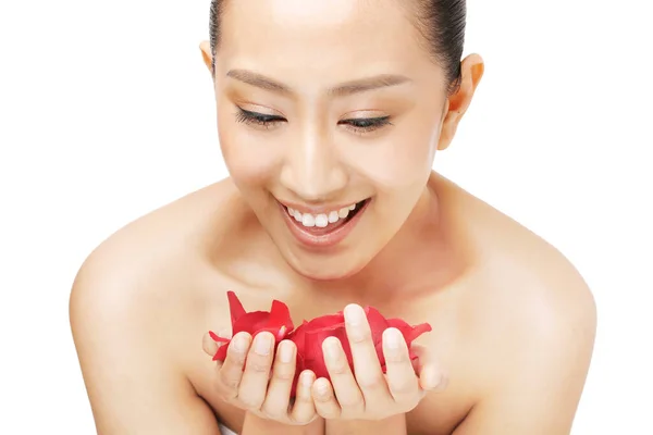 Oriental Beauty Holding Rose Petals — Stock Photo, Image