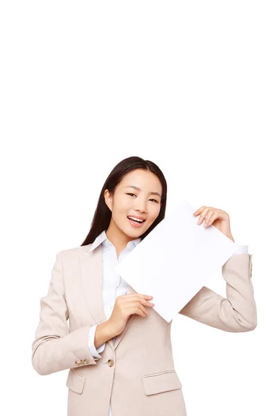 Geschäftsfrau Mit Weißem Brett — Stockfoto