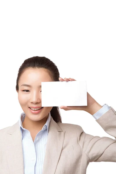 Mulher Negócios Com Placa Branca — Fotografia de Stock