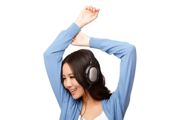 Moda Mujer Joven Con Auriculares Escuchar Música — Foto de Stock