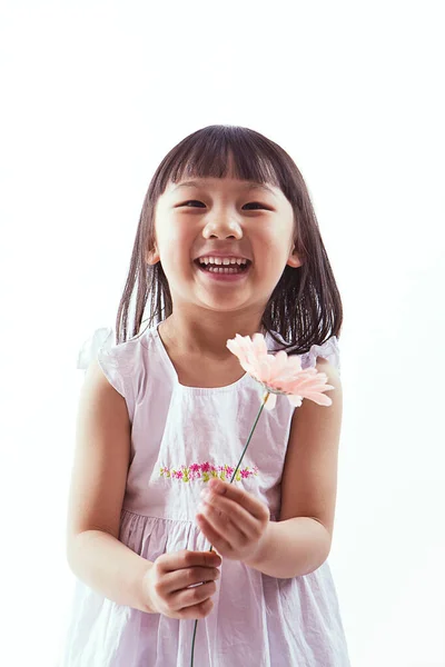 Little Girl Laughing Flower Her Hands — Stock Photo, Image