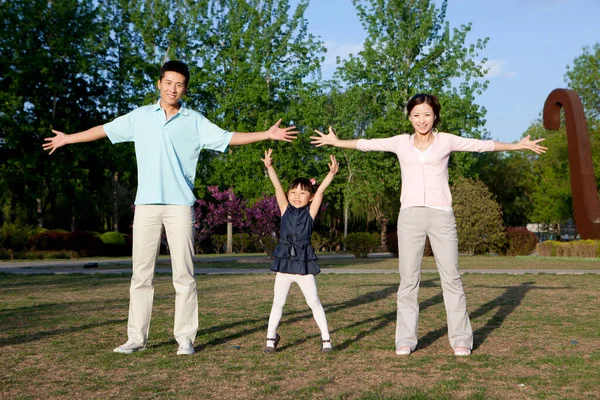 Mutlu Aile Parkta Aerobik Yapıyor — Stok fotoğraf