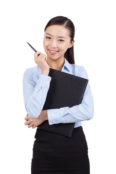 Smiling Businesswoman Holding File — Stock Photo, Image