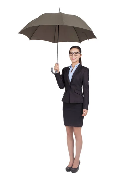 一个女商人拿着雨伞的画像 — 图库照片