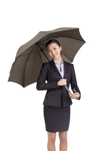 Retrato Uma Empresária Segurando Sob Guarda Chuva — Fotografia de Stock