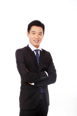 Kolları havada duran bir iş adamının portresi.