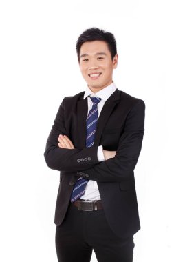 Kolları havada duran bir iş adamının portresi.