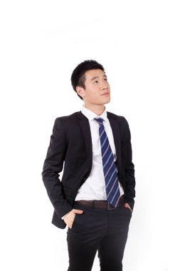 Kolları havada duran bir iş adamının portresi.