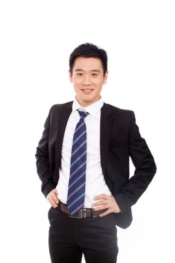 Kolları havada duran bir iş adamının portresi.