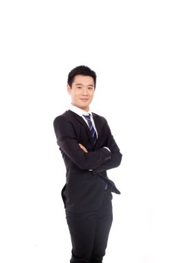 Kolları havada duran bir iş adamının portresi.