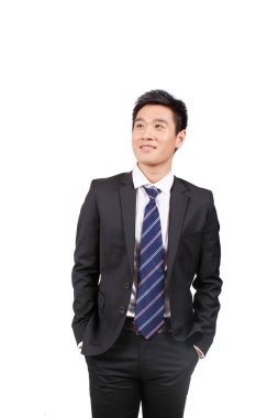 Kolları havada duran bir iş adamının portresi.