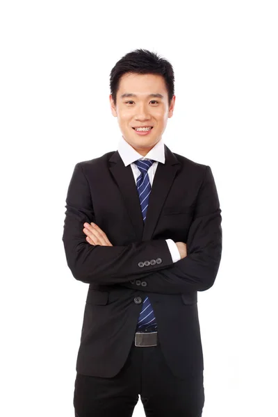 Portrait Businessman Standing Arms Akimbo — Stock Photo, Image
