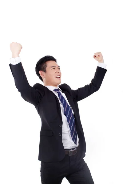 Businessman Excited His Success Front White Background — Stock Photo, Image