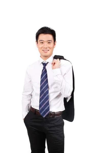 Businessman Holding Jacket White Background — Stock Photo, Image