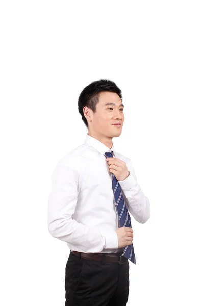 Üzletember Beállítása Nyakkendő Szobában — Stock Fotó