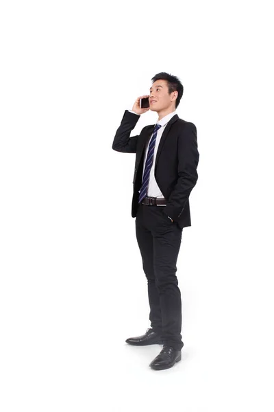 Portret Biznesmena Stojącego Telefonem Komórkowym — Zdjęcie stockowe