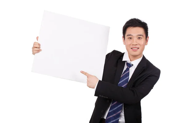 Asian Businessman Holding Blank Sign — Stock Photo, Image