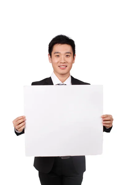 Aziatisch Zakenman Holding Een Blanco Teken — Stockfoto
