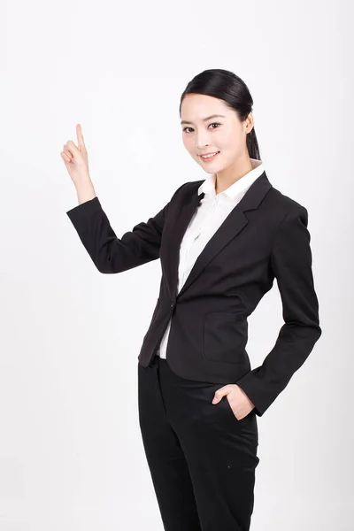 Uma Jovem Mulher Negócios Diferentes Posições — Fotografia de Stock