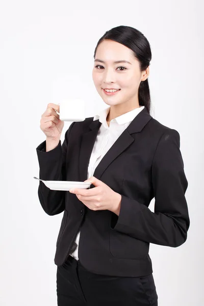 Una Mujer Negocios Sosteniendo Una Taza Café —  Fotos de Stock