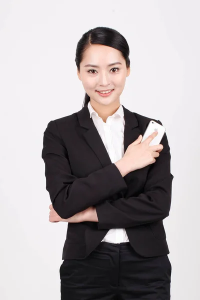 Affärskvinna Som Har Telefon — Stockfoto