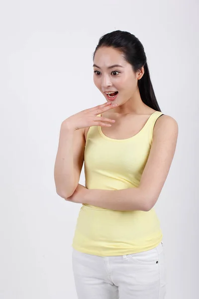 Young Lady Tracksuit Showing Different Emotions — Stock Photo, Image
