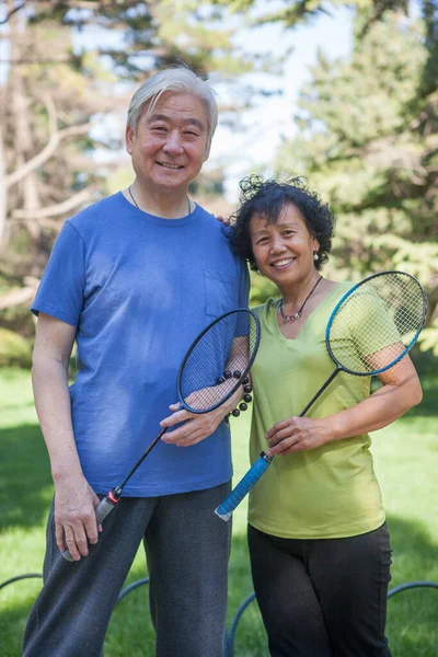 Doi Bătrâni Care Fac Exerciții Parc — Fotografie, imagine de stoc