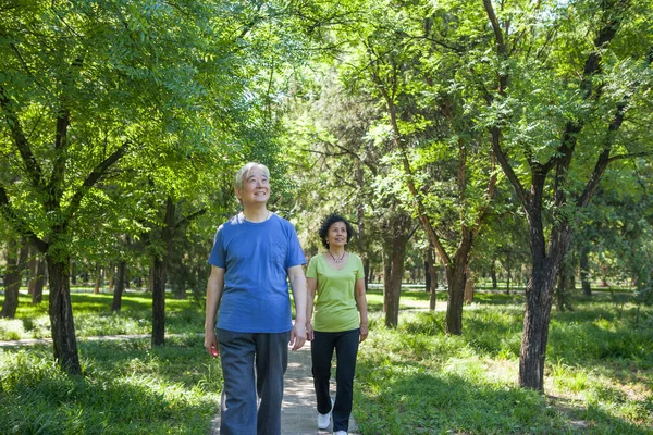 Two Old People Exercising Park — Stock Photo, Image
