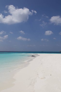 Maldivler 'in manzarası, arka planda seyahat yeri