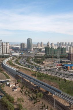 Pekin metrosu, arka planda seyahat yeri.