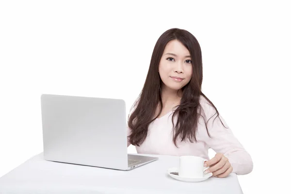 Portrait Young Sitting Front Laptop — Stock Photo, Image