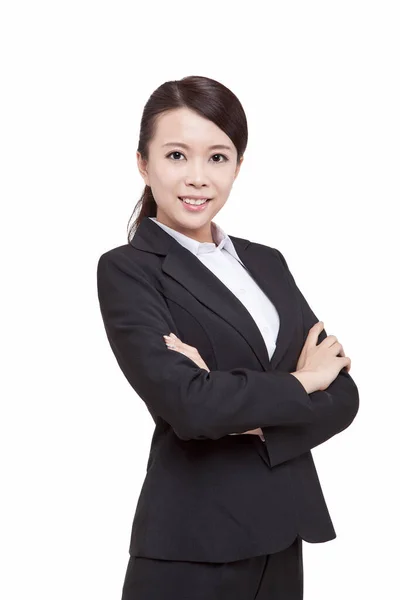 Portrait Young Businesswoman Standing Folding Arms — Stock Photo, Image