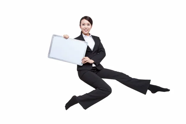 Portrait Young Businesswoman Holding Whiteboard — Stock Photo, Image