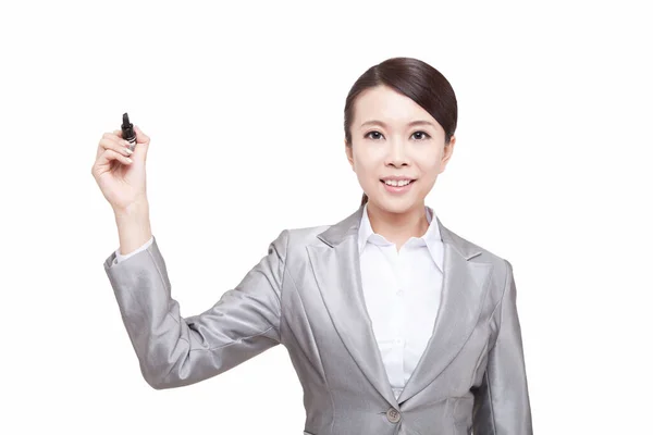 Portrait Young Businesswoman Holding Pen — Stock Photo, Image