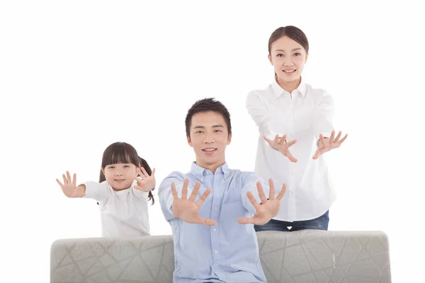 Retrato Hija Con Los Padres Sosteniendo Los Brazos —  Fotos de Stock