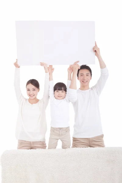 Porträt Einer Dreiköpfigen Familie Mit Whiteboard — Stockfoto