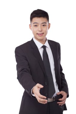 İş adamı el ele tutuşuyor, selamlıyor