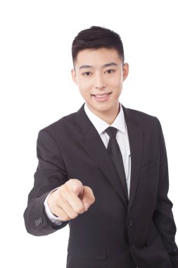 İşadamı işaret ederek kolunu tutuyor.