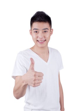 Başparmakları havada genç bir adamın portresi.